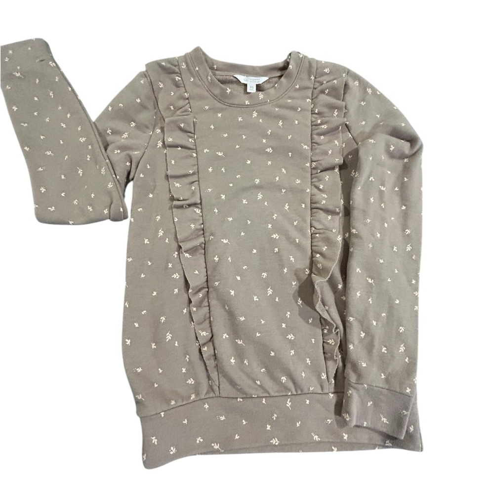 Lauren Conrad Crewneck Sweatshirt XS Mocha Floral Cotton Knit Ruffles Pullover
